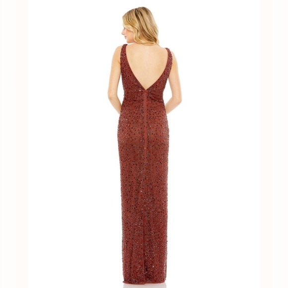 Mac Duggal Red Sequin Maxi Gown with V-Neck for Wedding Guest size 4 nwt - Picture 3 of 14